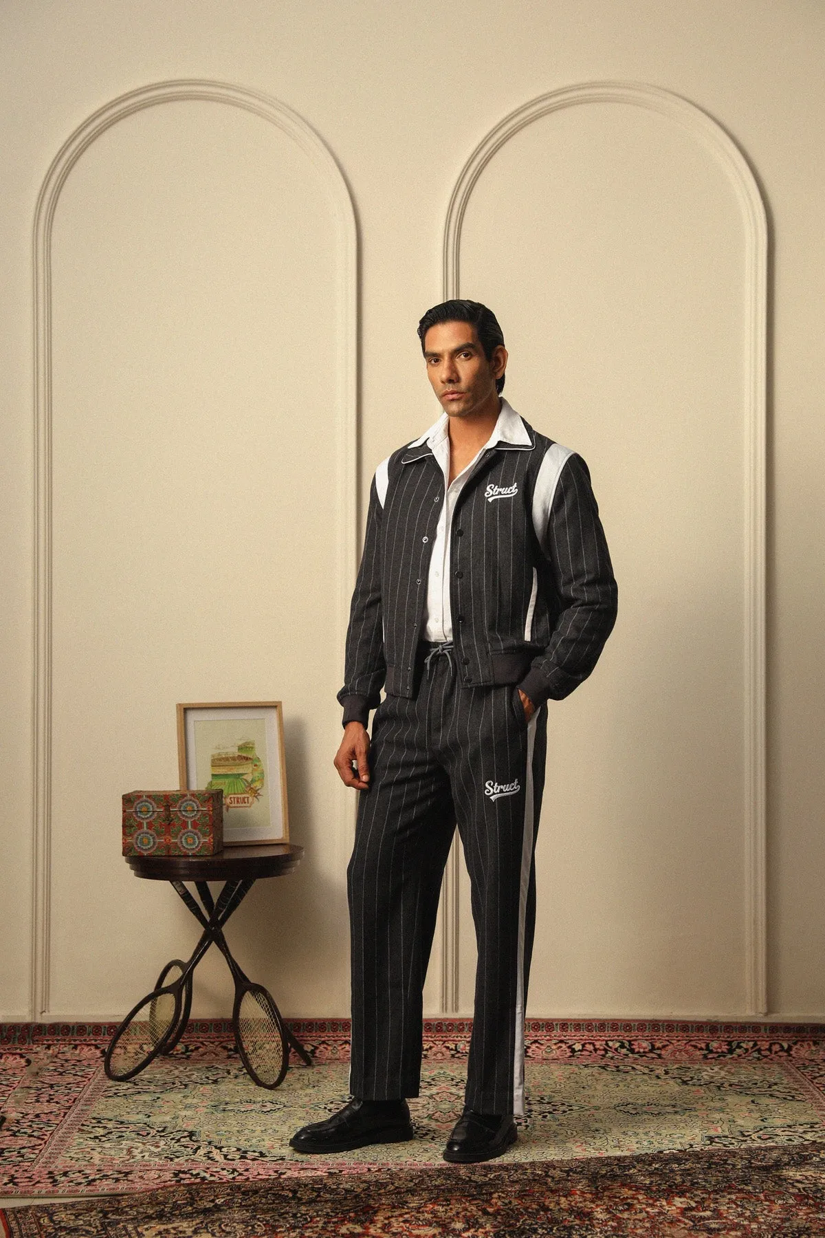 HIGHLANDERS PINSTRIPE SUITING BOMBER JACKET - II GREY