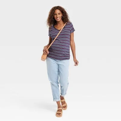 Isabel Maternity by Ingrid & Mid Rise Relaxed Fit Boyfriend Fit Ankle Jeans