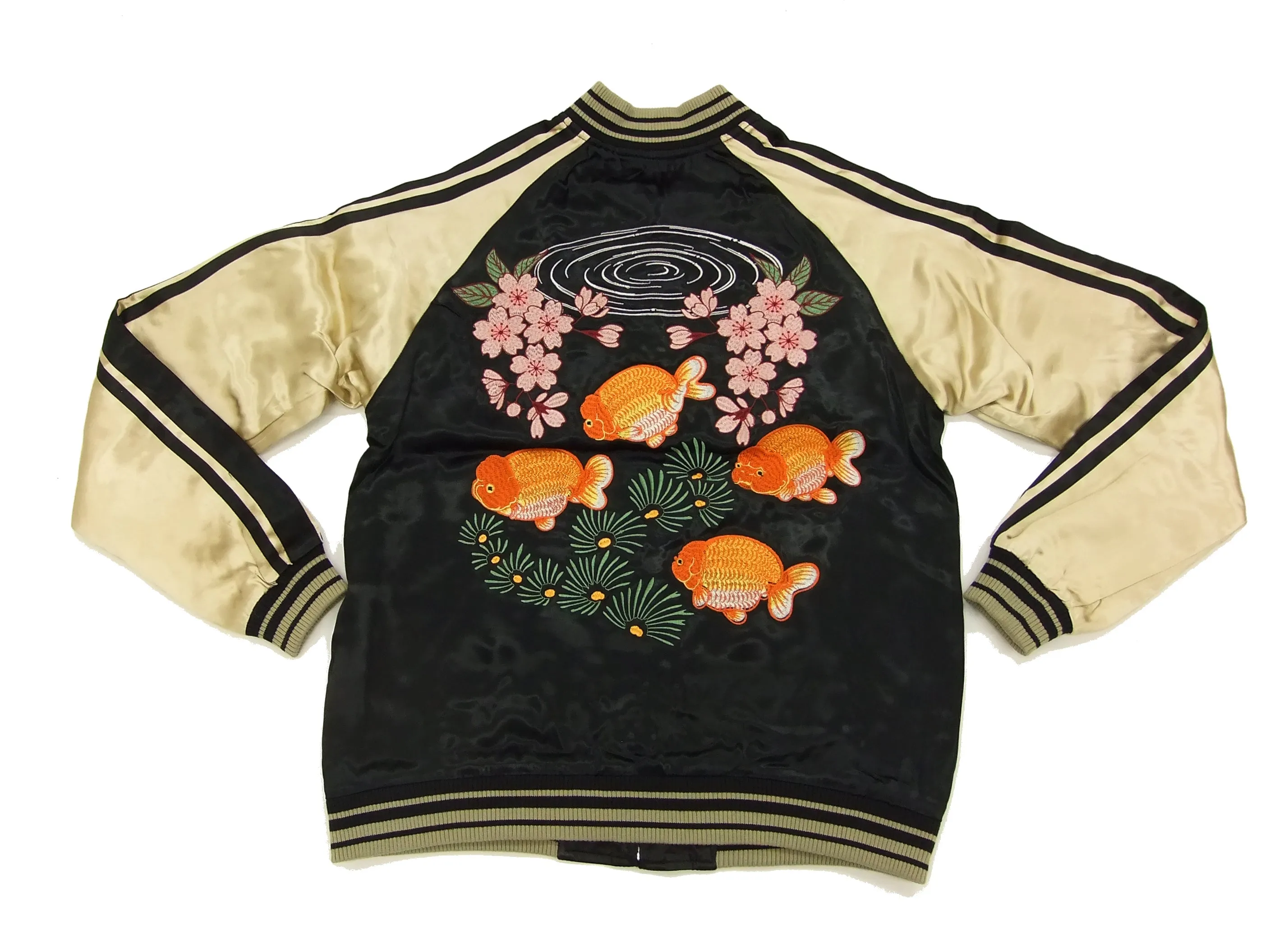 Japanesque Script Japanese Souvenir Jacket 3RSJ-031 Goldfish Men's Sukajan Black/Gold