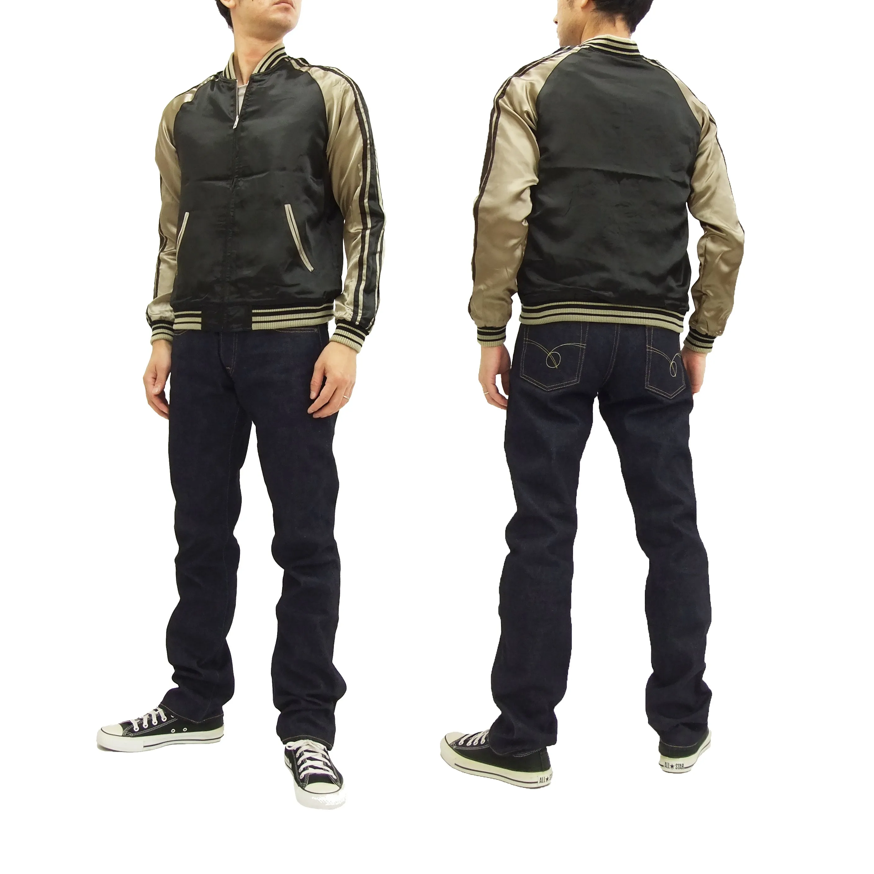 Japanesque Script Japanese Souvenir Jacket 3RSJ-031 Goldfish Men's Sukajan Black/Gold