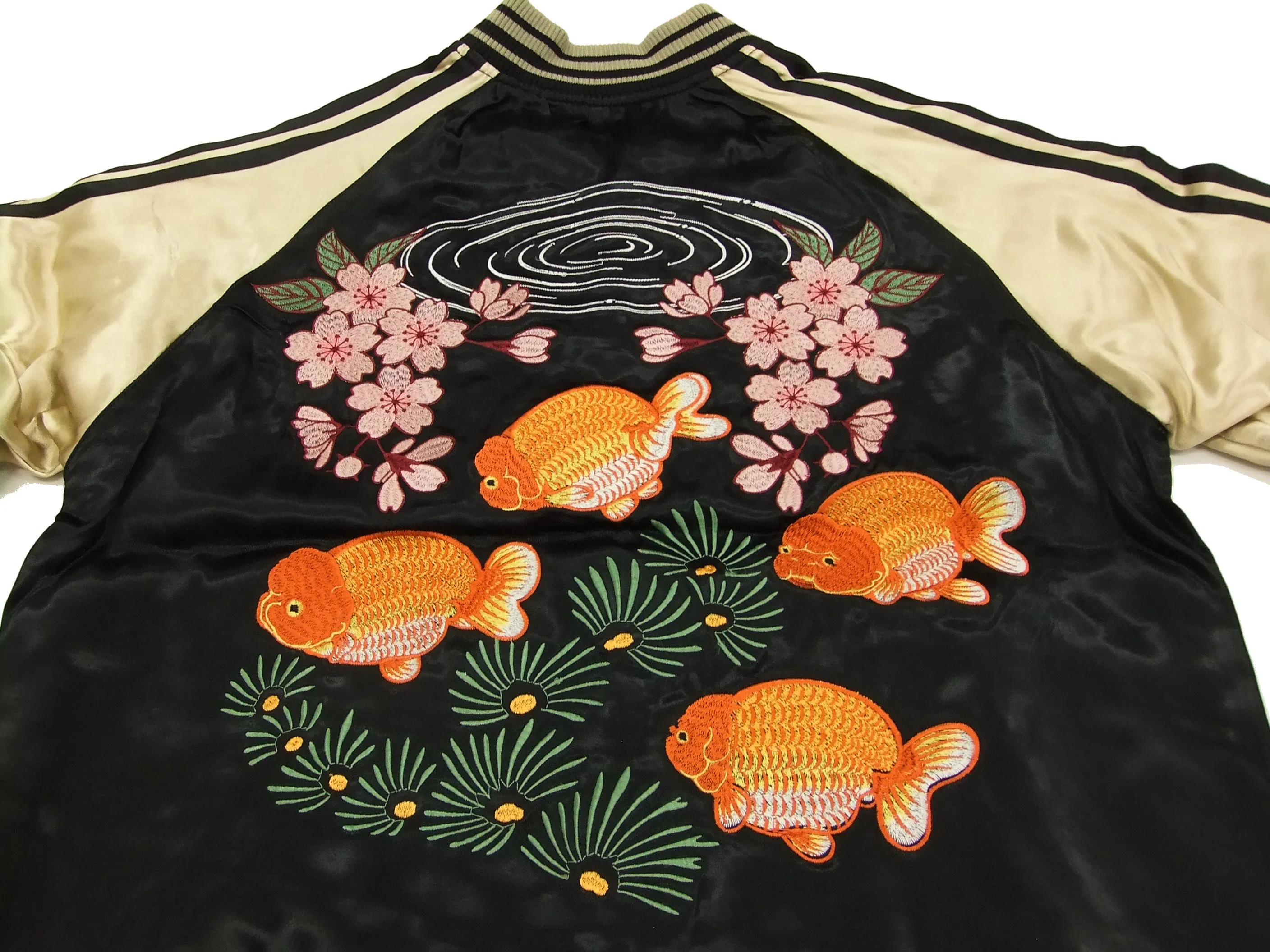 Japanesque Script Japanese Souvenir Jacket 3RSJ-031 Goldfish Men's Sukajan Black/Gold