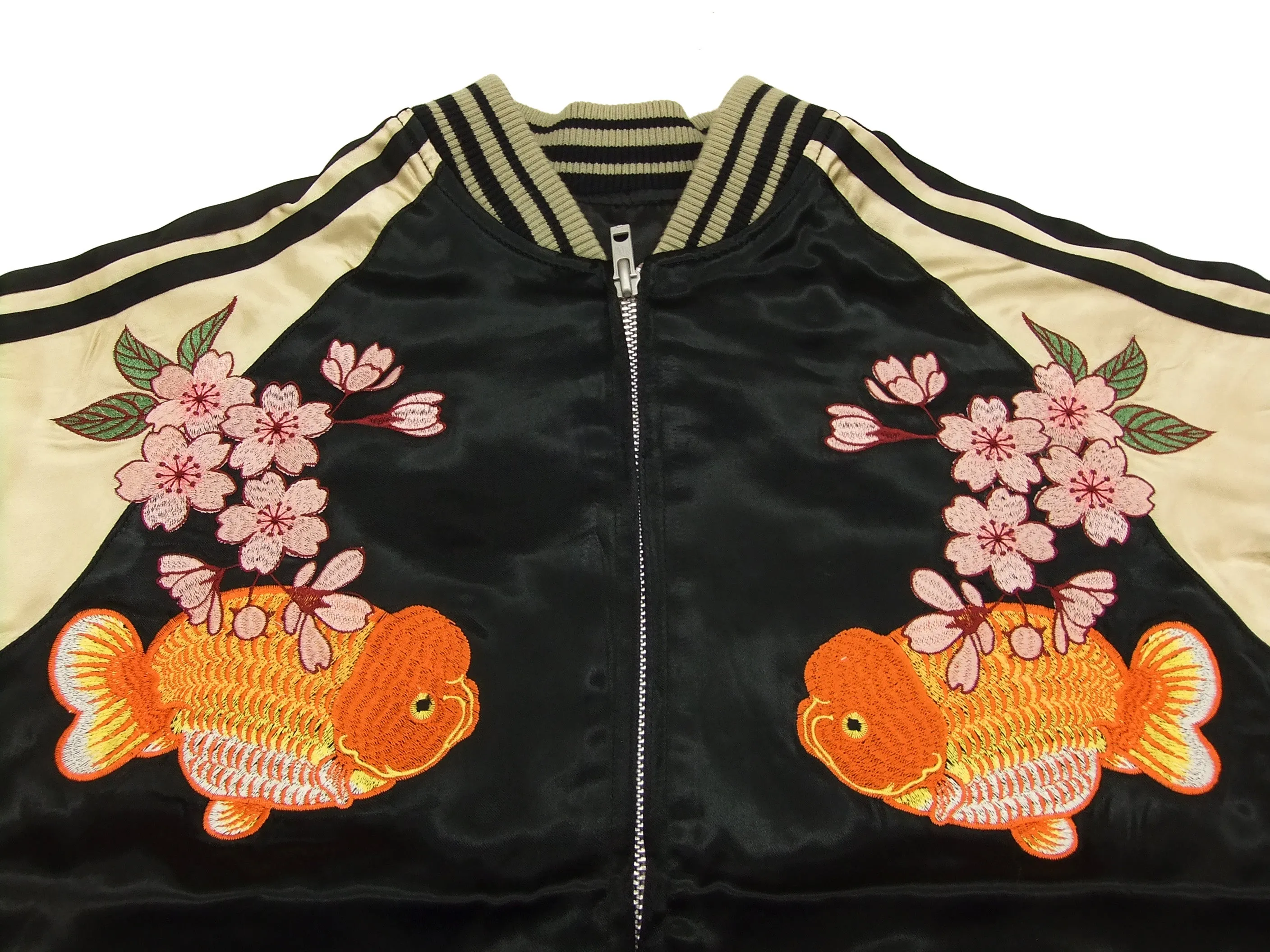 Japanesque Script Japanese Souvenir Jacket 3RSJ-031 Goldfish Men's Sukajan Black/Gold