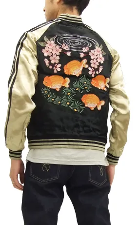 Japanesque Script Japanese Souvenir Jacket 3RSJ-031 Goldfish Men's Sukajan Black/Gold