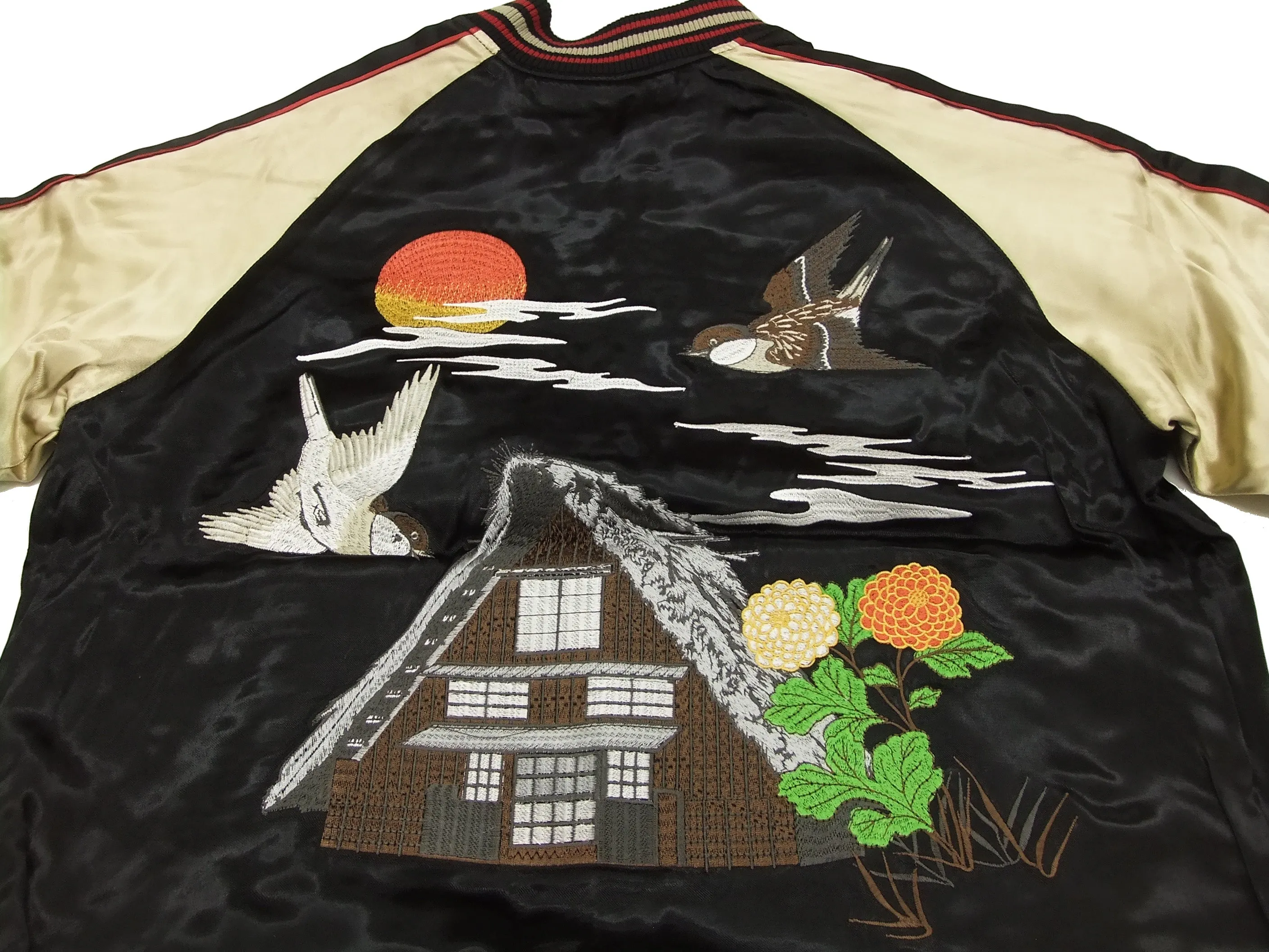Japanesque Script Japanese Souvenir Jacket 3RSJ-034 Sparrows Men's Sukajan Black/Gold