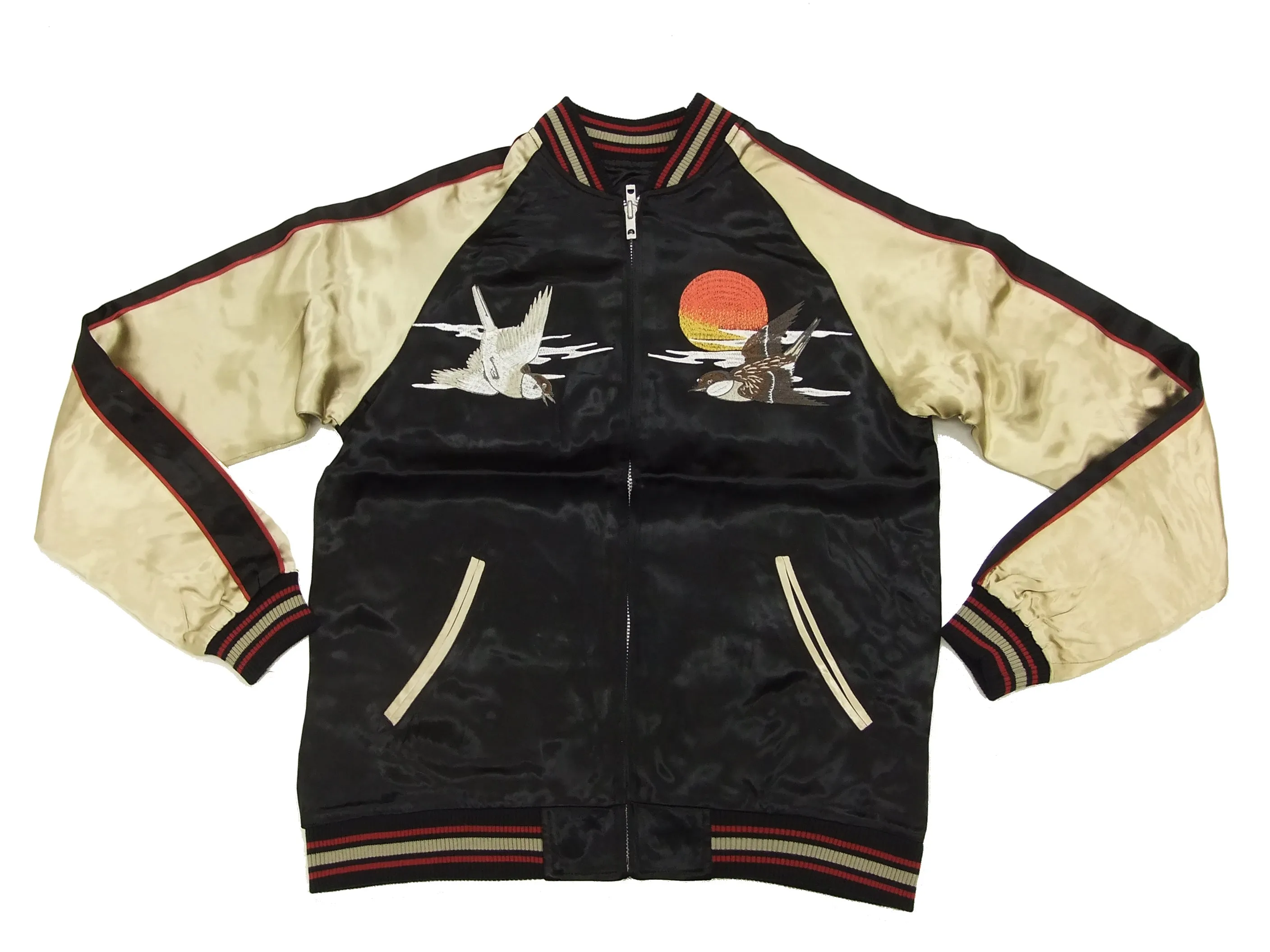 Japanesque Script Japanese Souvenir Jacket 3RSJ-034 Sparrows Men's Sukajan Black/Gold