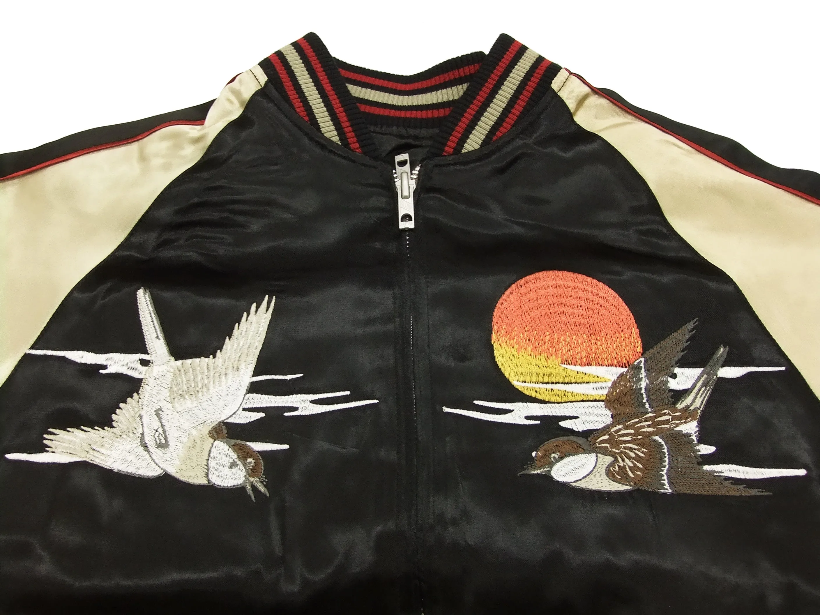 Japanesque Script Japanese Souvenir Jacket 3RSJ-034 Sparrows Men's Sukajan Black/Gold