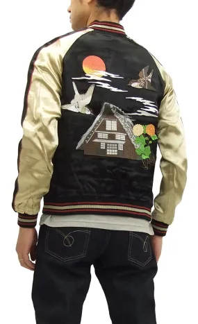 Japanesque Script Japanese Souvenir Jacket 3RSJ-034 Sparrows Men's Sukajan Black/Gold