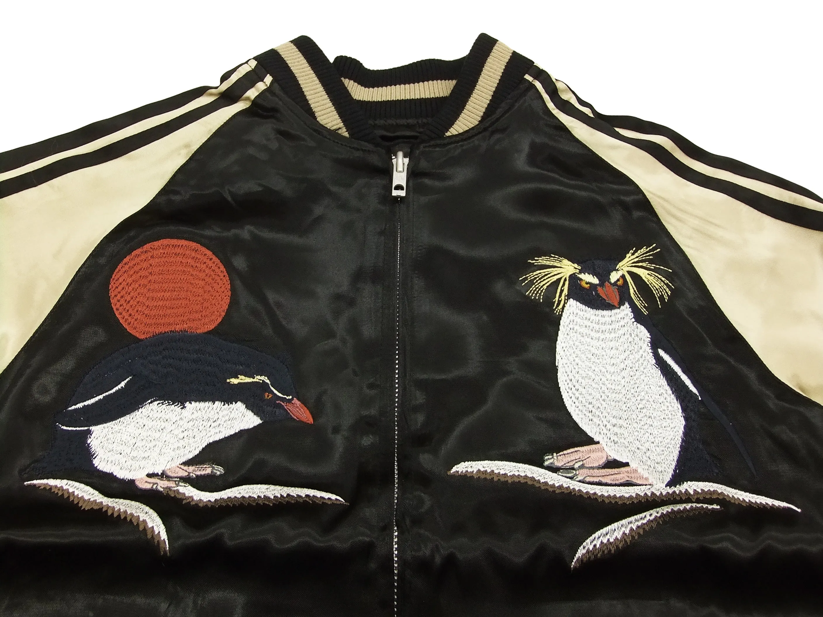 Japanesque Script Japanese Souvenir Jacket 3RSJ-036 Penguin Men's Sukajan Black/Gold