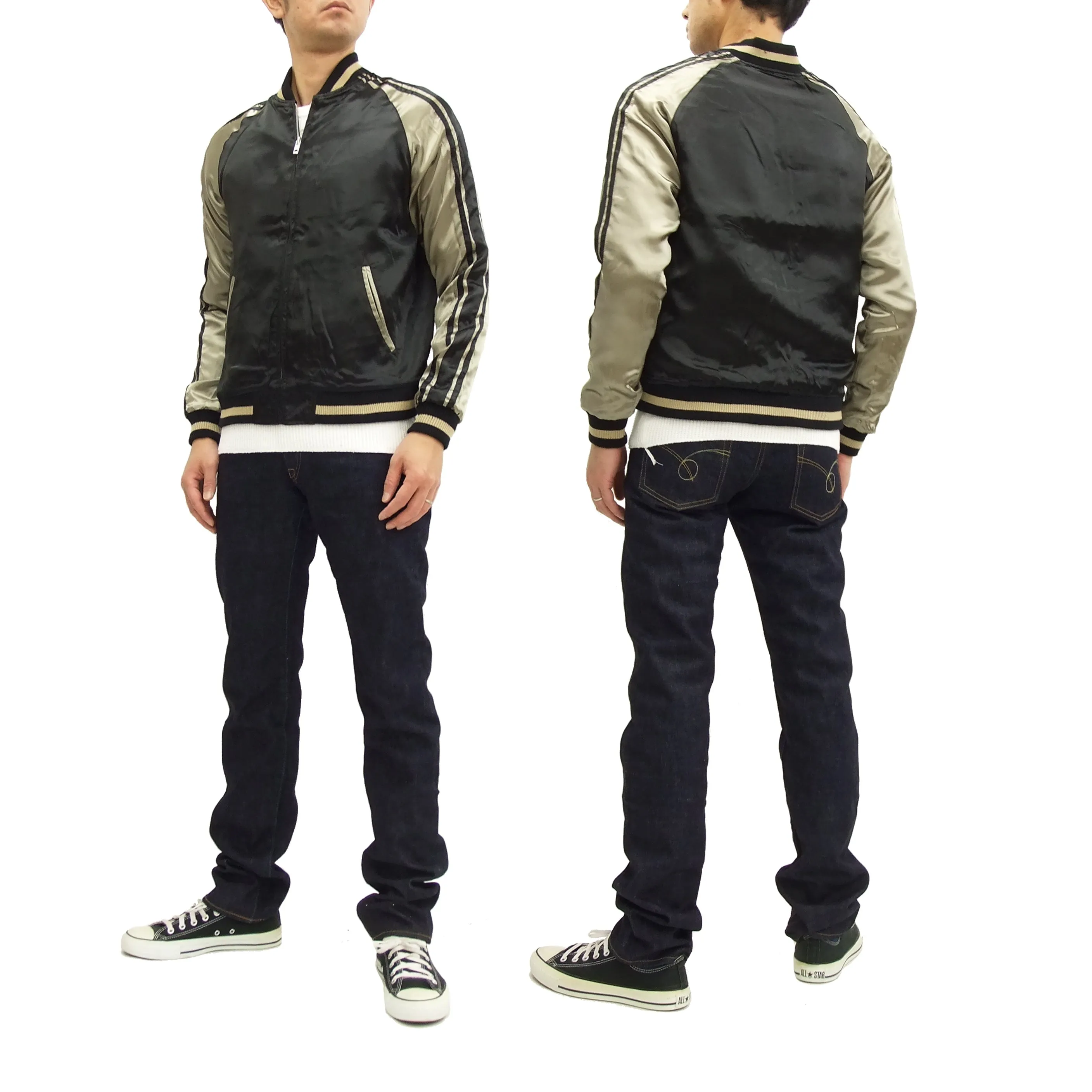 Japanesque Script Japanese Souvenir Jacket 3RSJ-036 Penguin Men's Sukajan Black/Gold