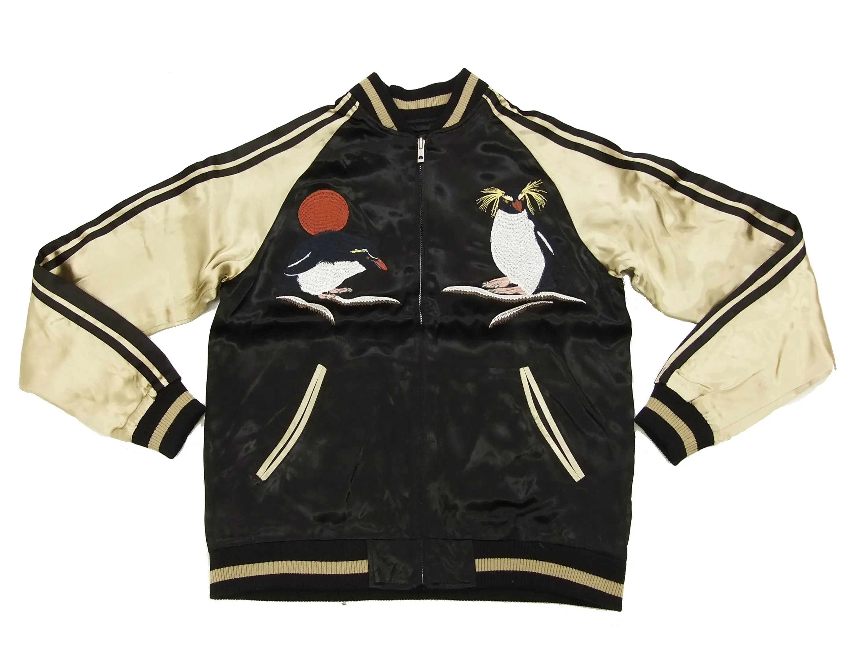 Japanesque Script Japanese Souvenir Jacket 3RSJ-036 Penguin Men's Sukajan Black/Gold