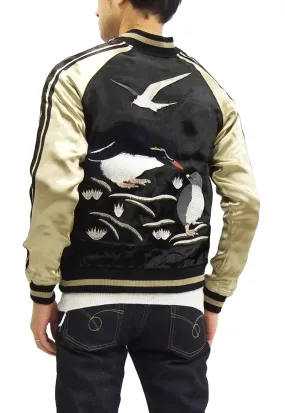 Japanesque Script Japanese Souvenir Jacket 3RSJ-036 Penguin Men's Sukajan Black/Gold