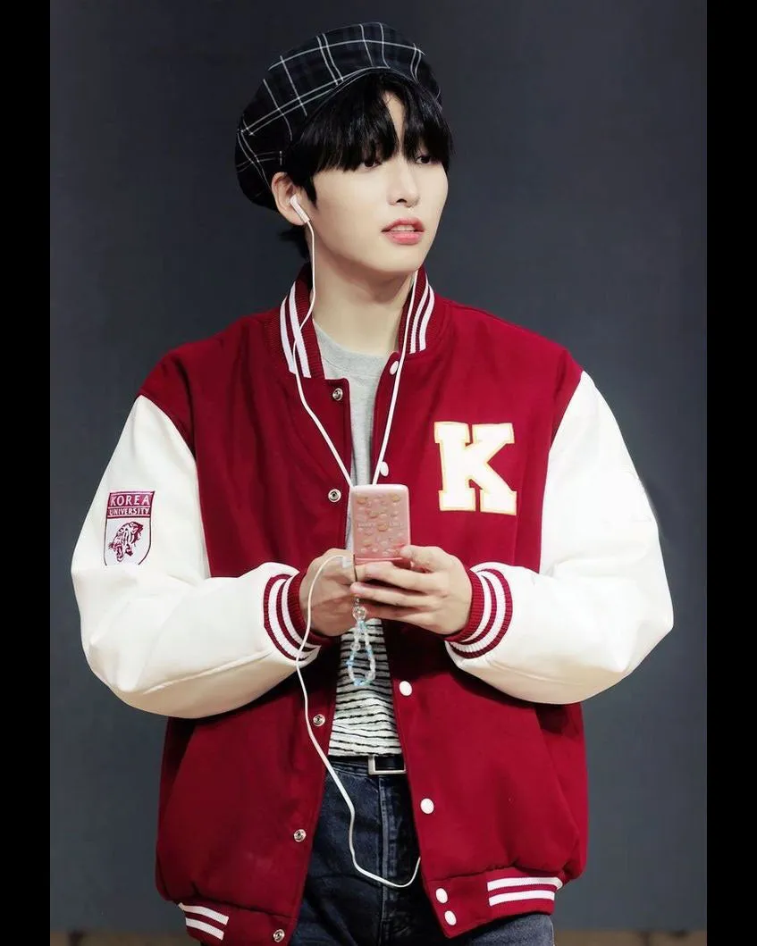 Korea University Varsity Jacket Maroon and White Tiger Design