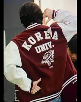 Korea University Varsity Jacket Maroon and White Tiger Design