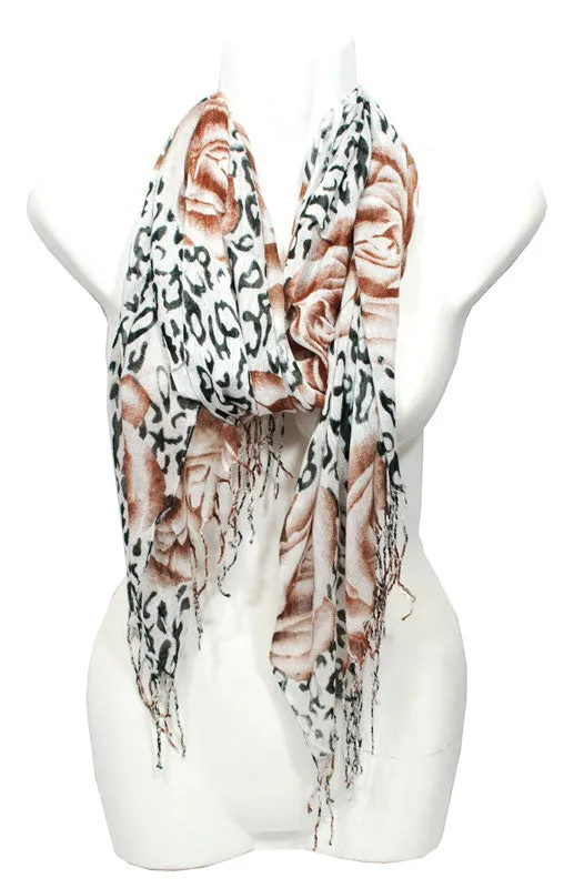 Ladies Flower Zebra Printed Fall / Spring Scarves Wholesale