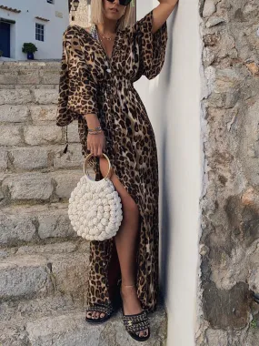 Leopard Print V-Neck Dress