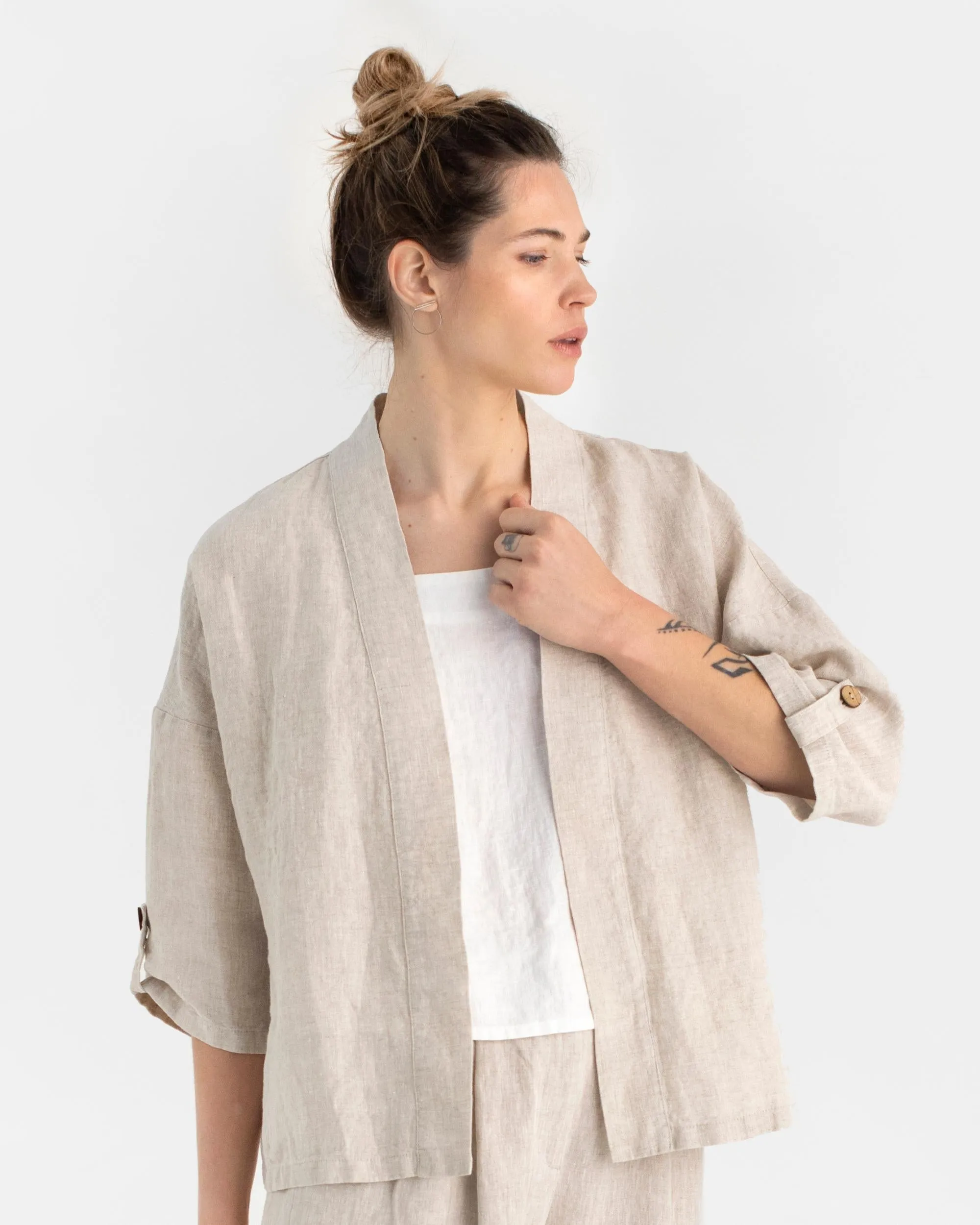 Linen kimono jacket BANOS in Natural melange