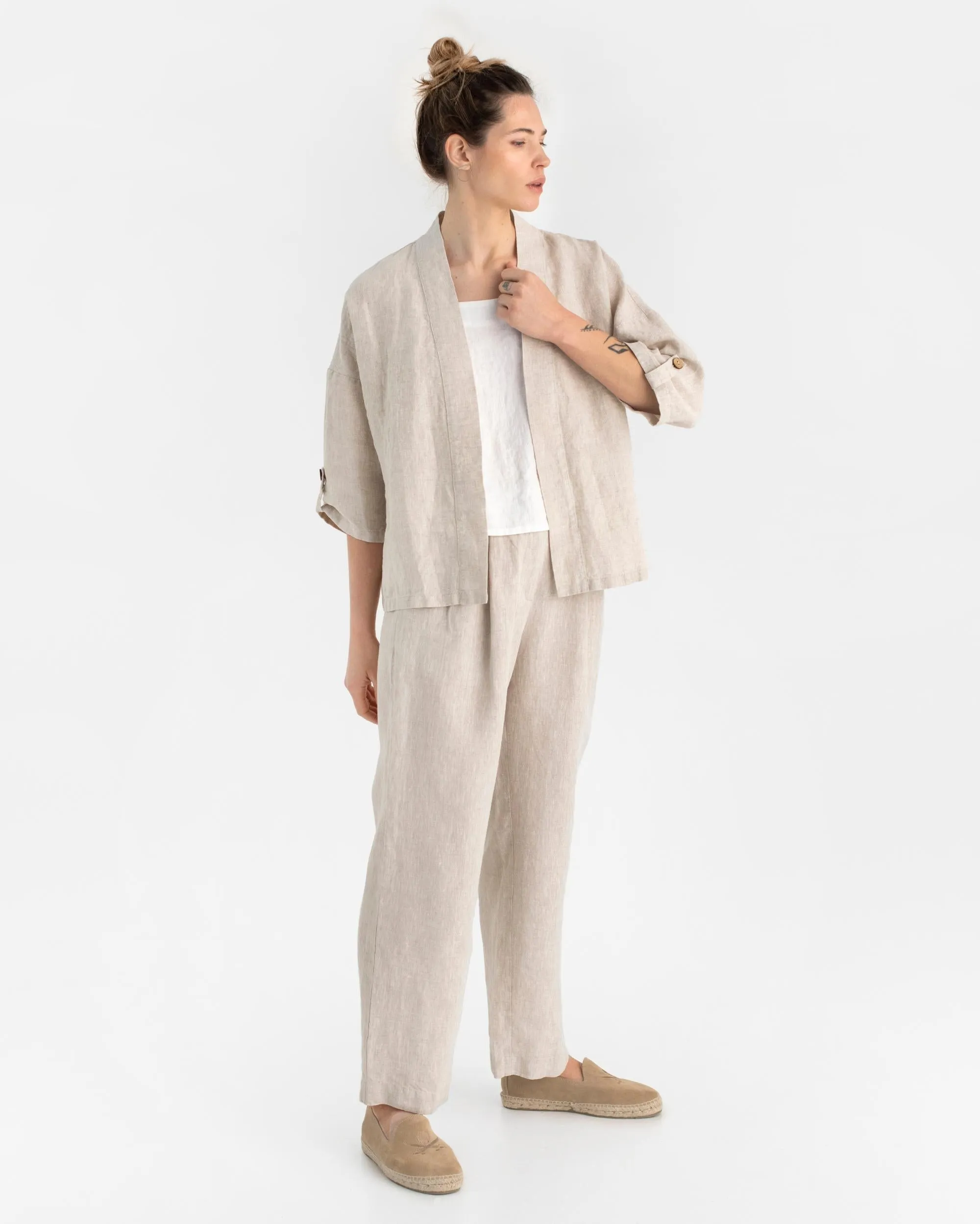 Linen kimono jacket BANOS in Natural melange