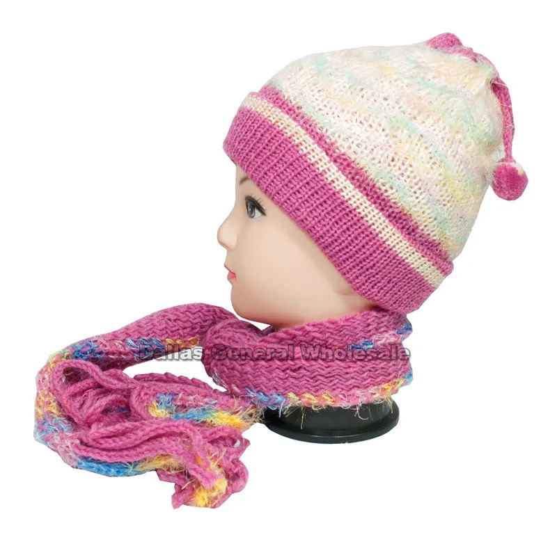 Little Girls Knitted Beanie Hat and Scarf Set Wholesale