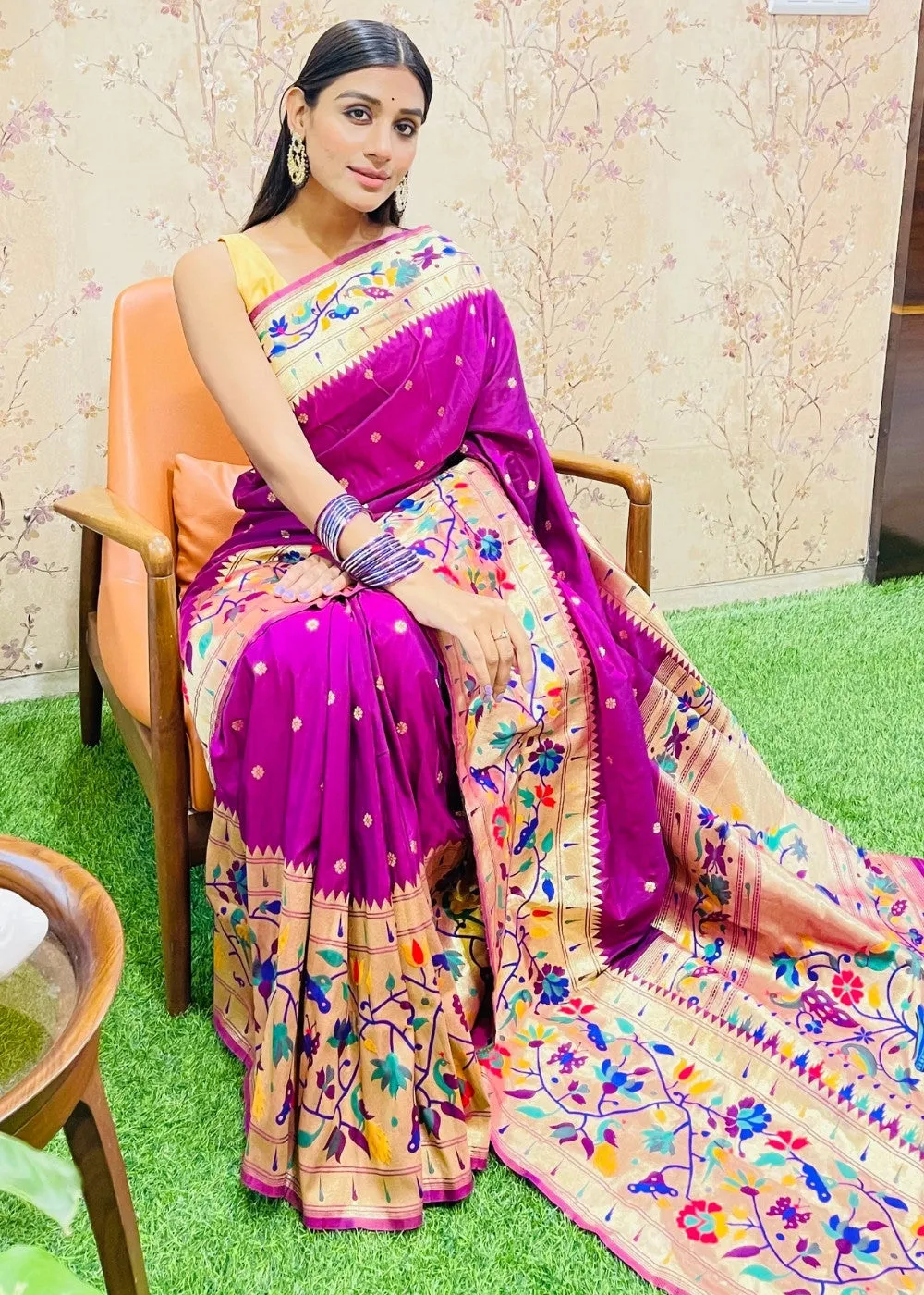 Magenta Purple Zari Woven Paithani Silk Saree