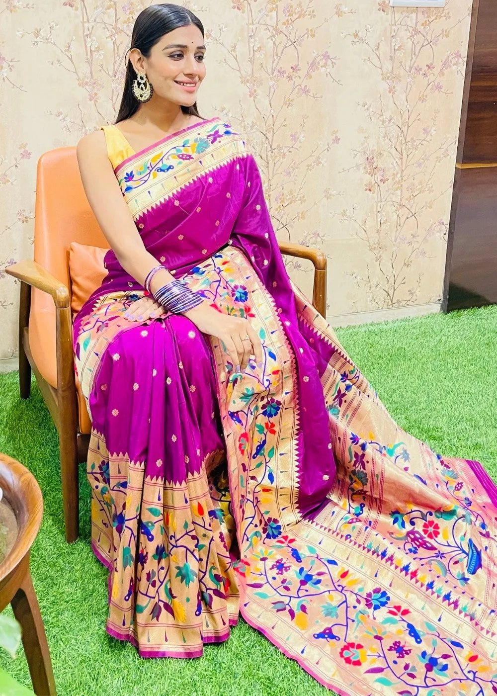 Magenta Purple Zari Woven Paithani Silk Saree