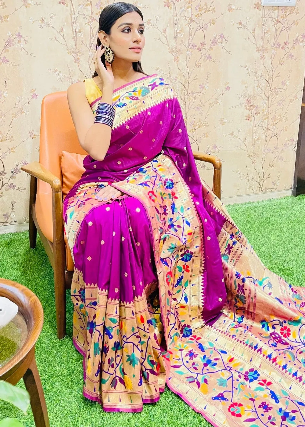 Magenta Purple Zari Woven Paithani Silk Saree