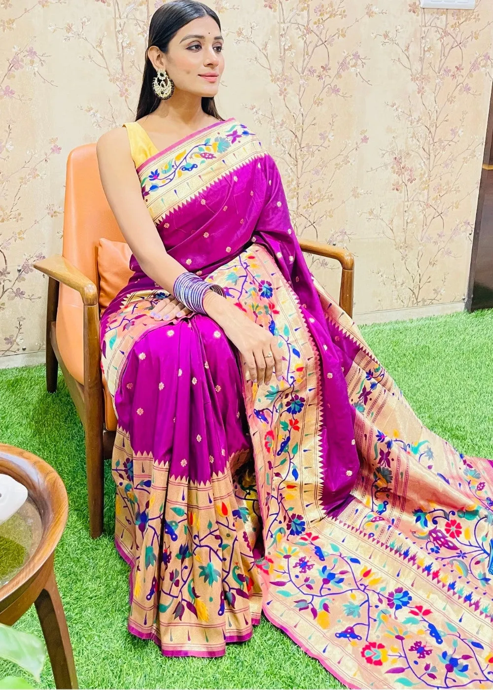 Magenta Purple Zari Woven Paithani Silk Saree