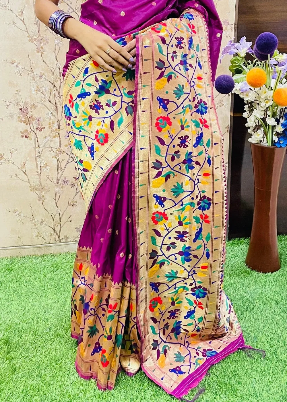 Magenta Purple Zari Woven Paithani Silk Saree