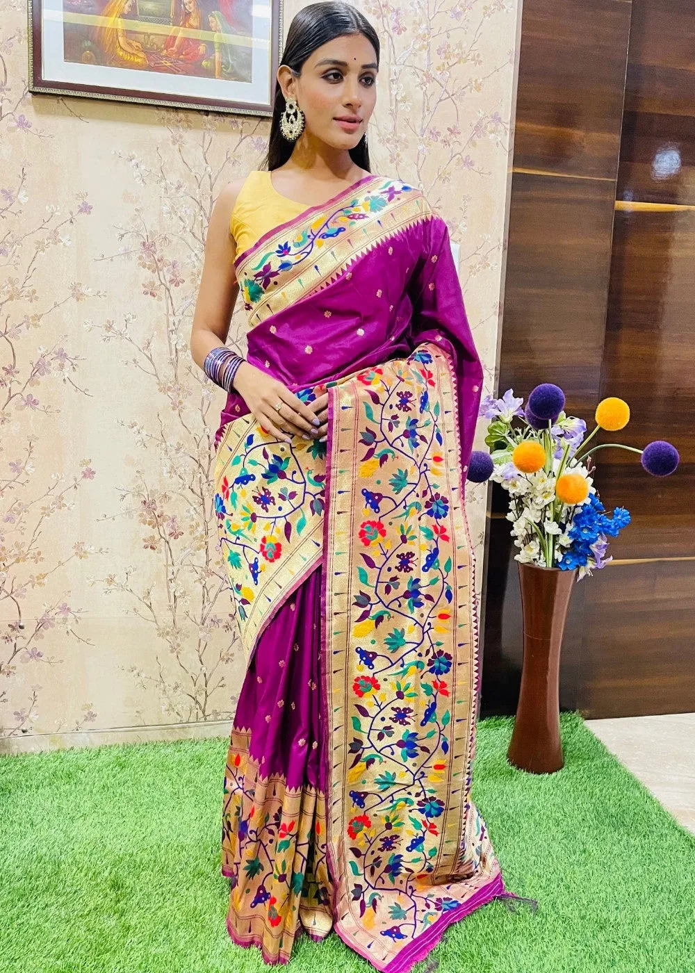 Magenta Purple Zari Woven Paithani Silk Saree