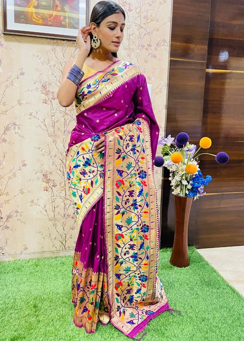 Magenta Purple Zari Woven Paithani Silk Saree