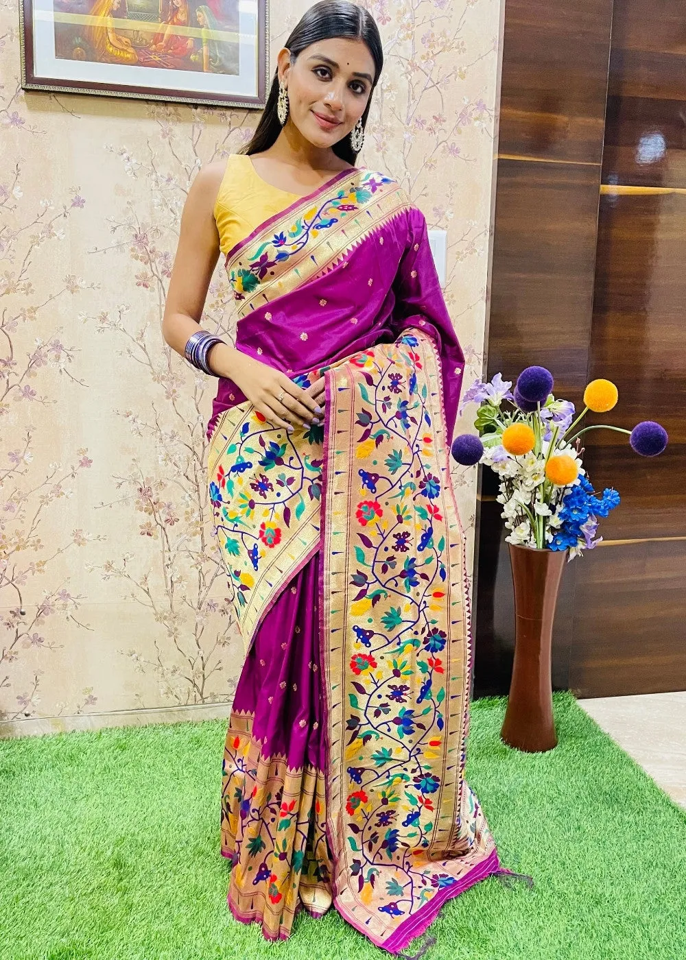 Magenta Purple Zari Woven Paithani Silk Saree