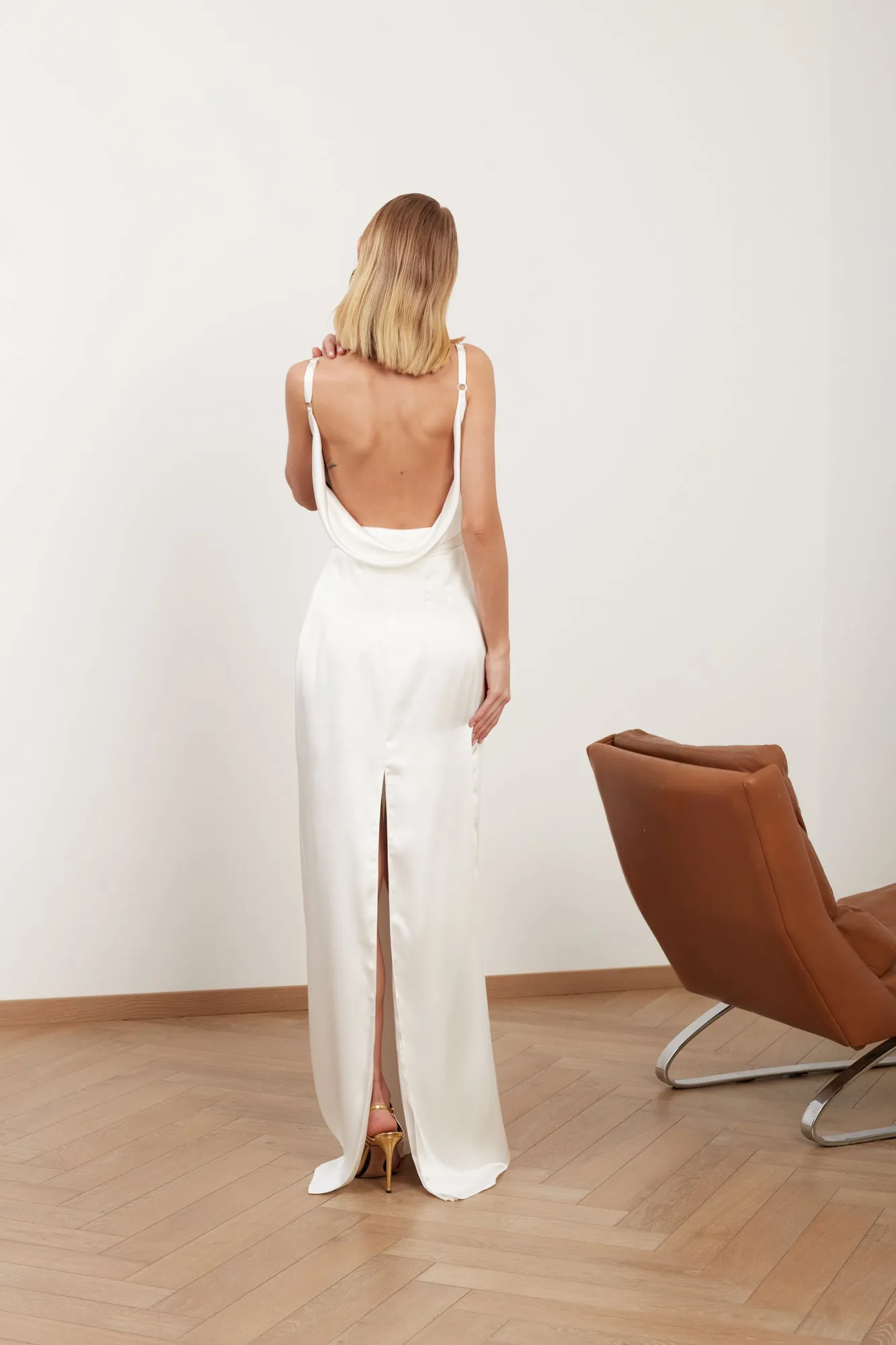 MANOA white satin long straight wedding dress