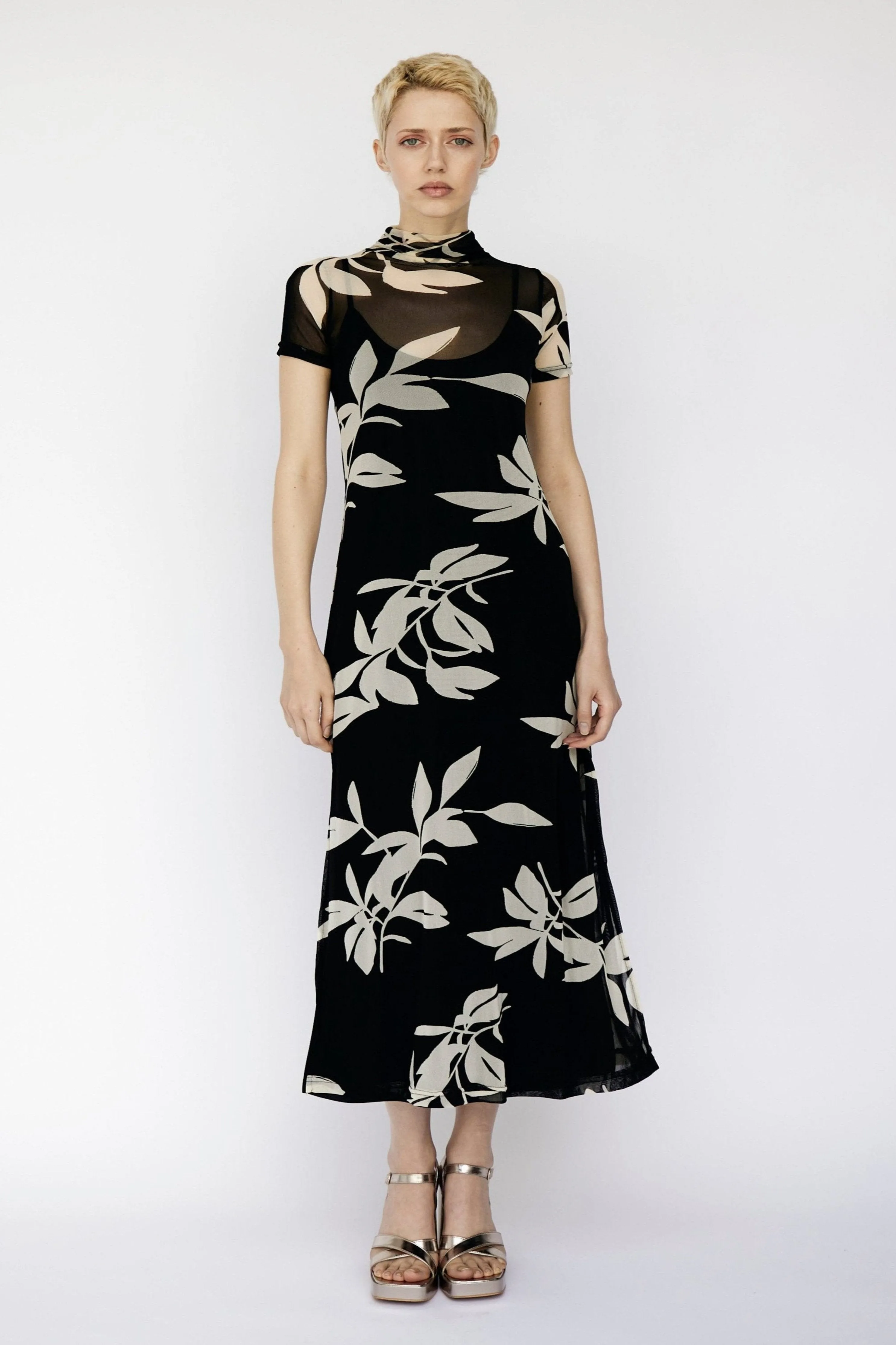 Maxi Mesh Dress in black and white