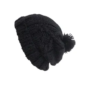 Mechaly Women's Soft Cable Knit Black Vegan Beanie