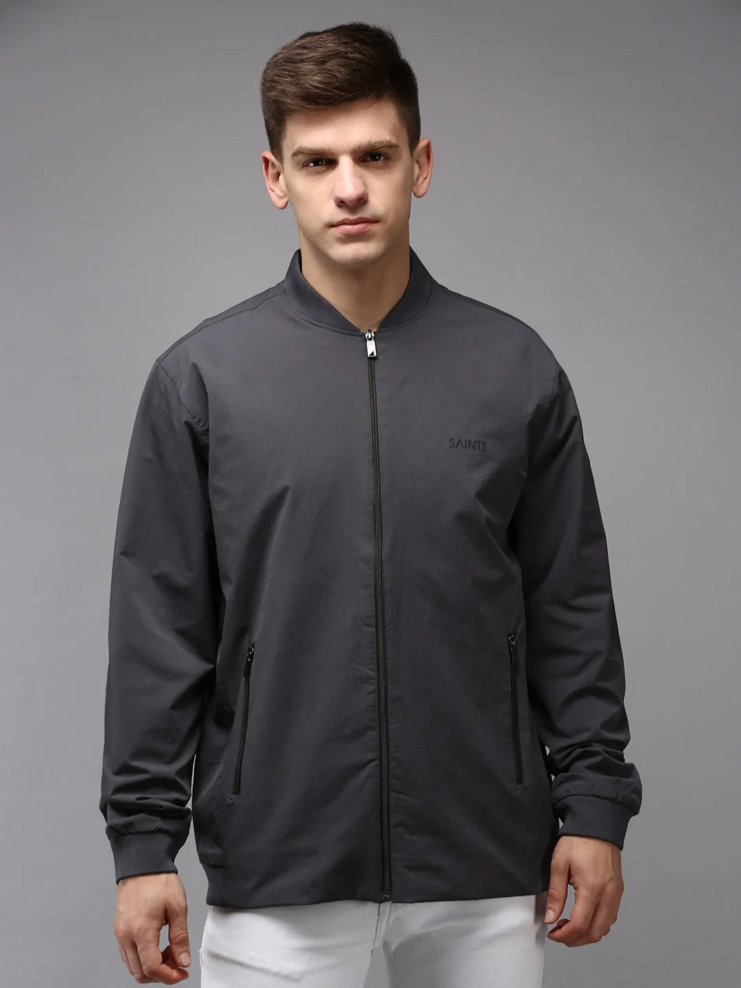 Men Grey Solid Jacket