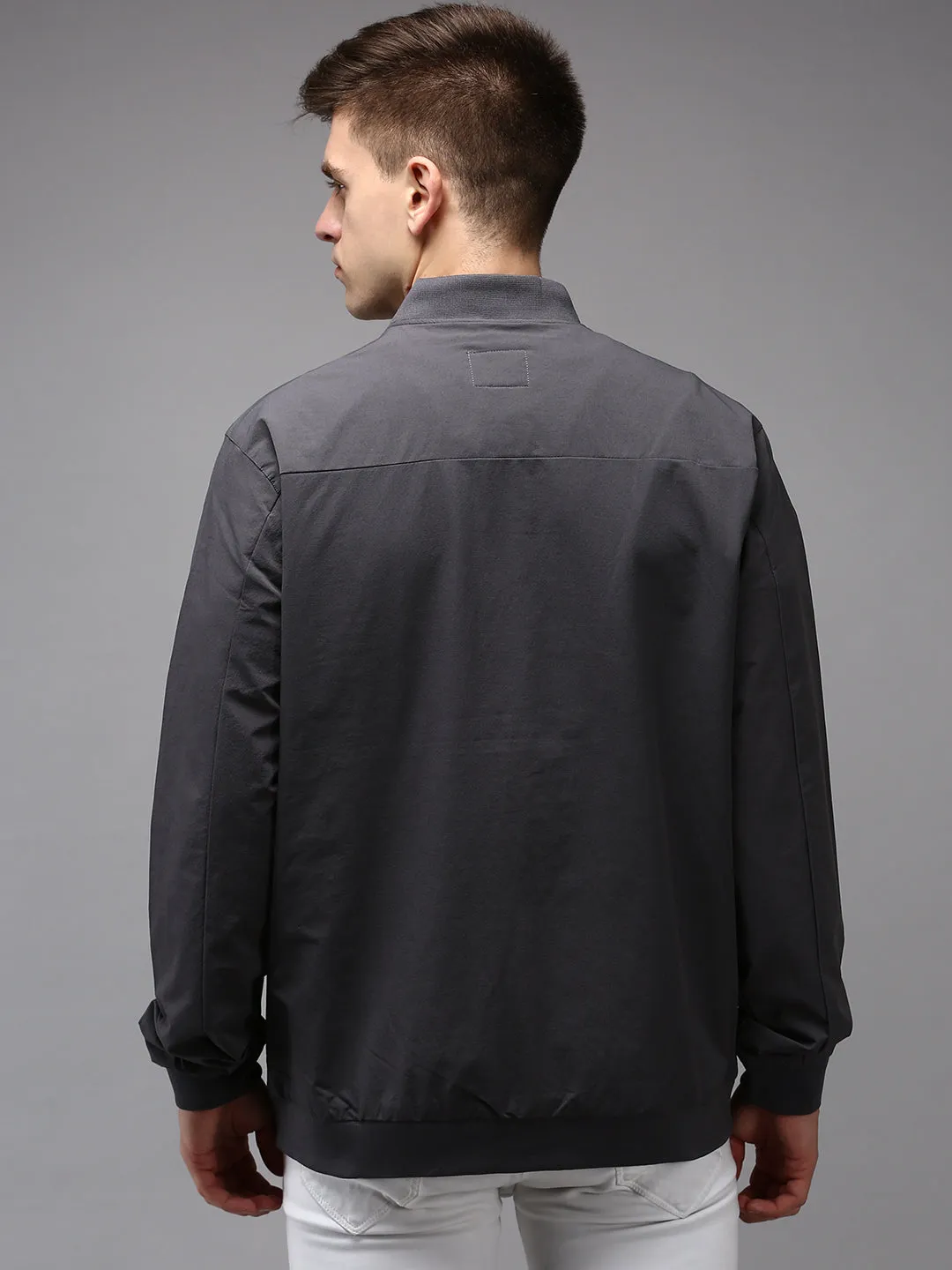 Men Grey Solid Jacket