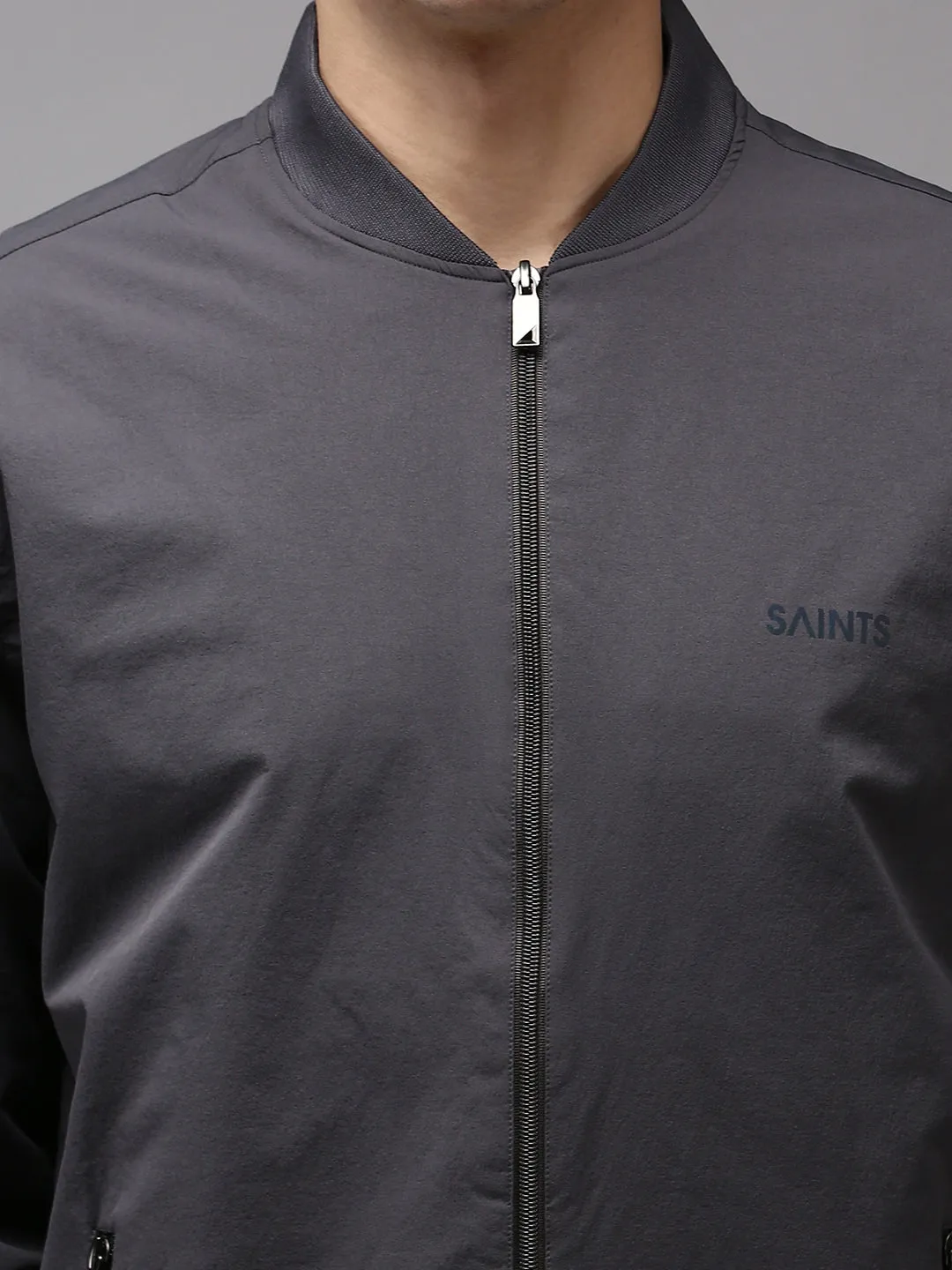 Men Grey Solid Jacket