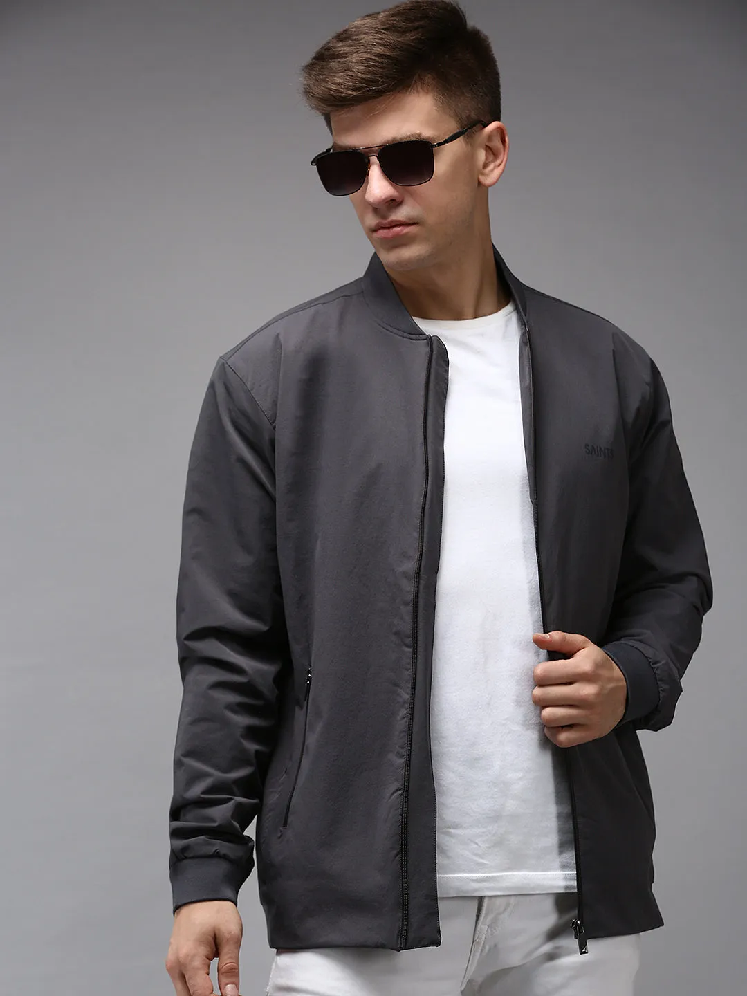 Men Grey Solid Jacket