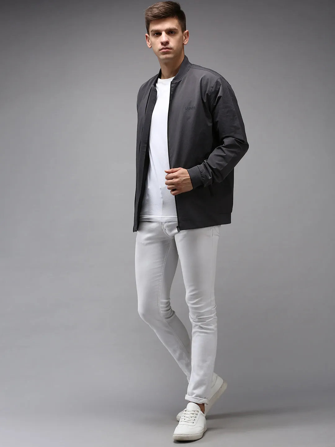 Men Grey Solid Jacket