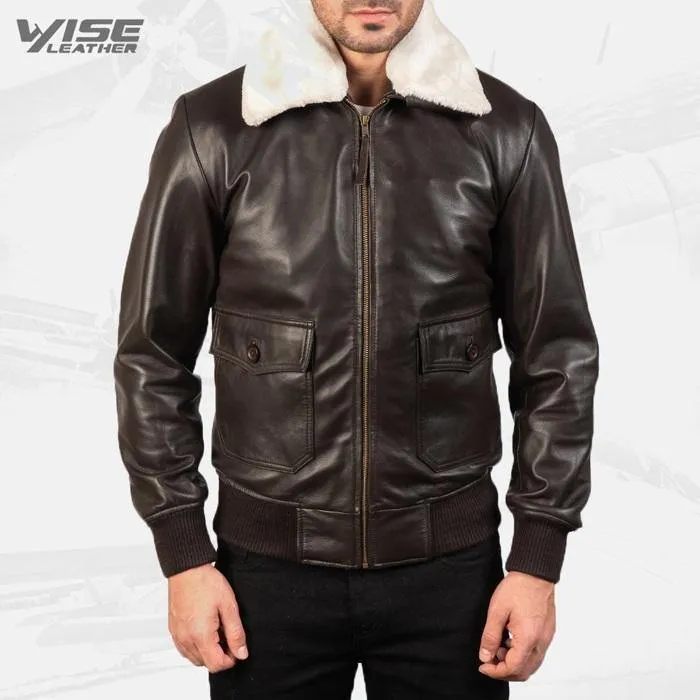 Men's Aviator G-1 Brown Leather Bomber Jacket