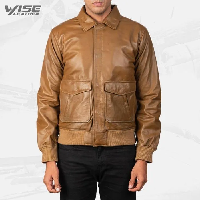 Men's Aviator Olive Brown Leather Bomber Jacket