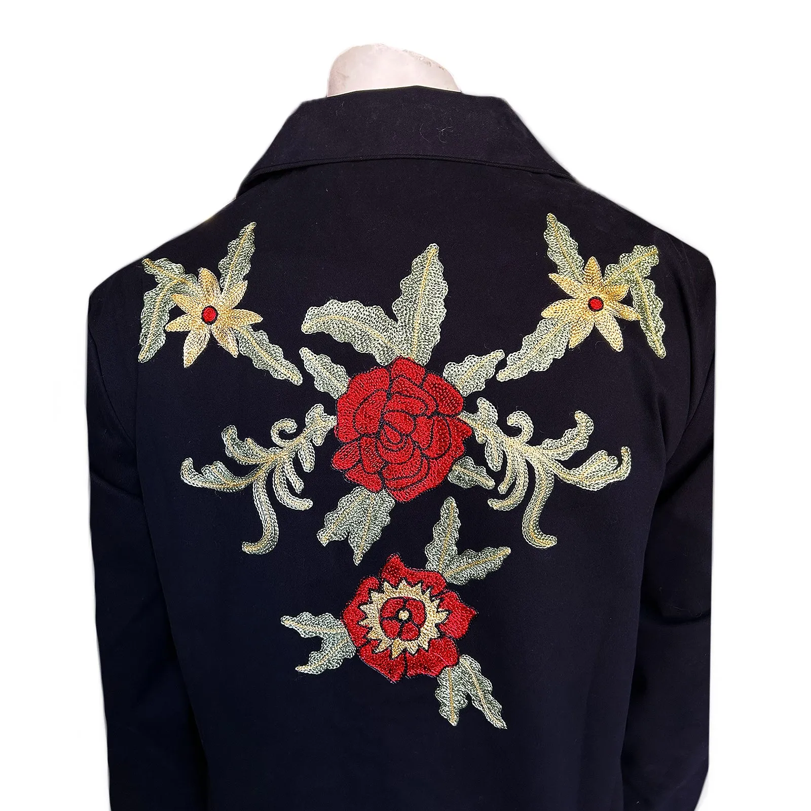 Men's Vintage Western Bolero Jacket with Red Floral Embroidery