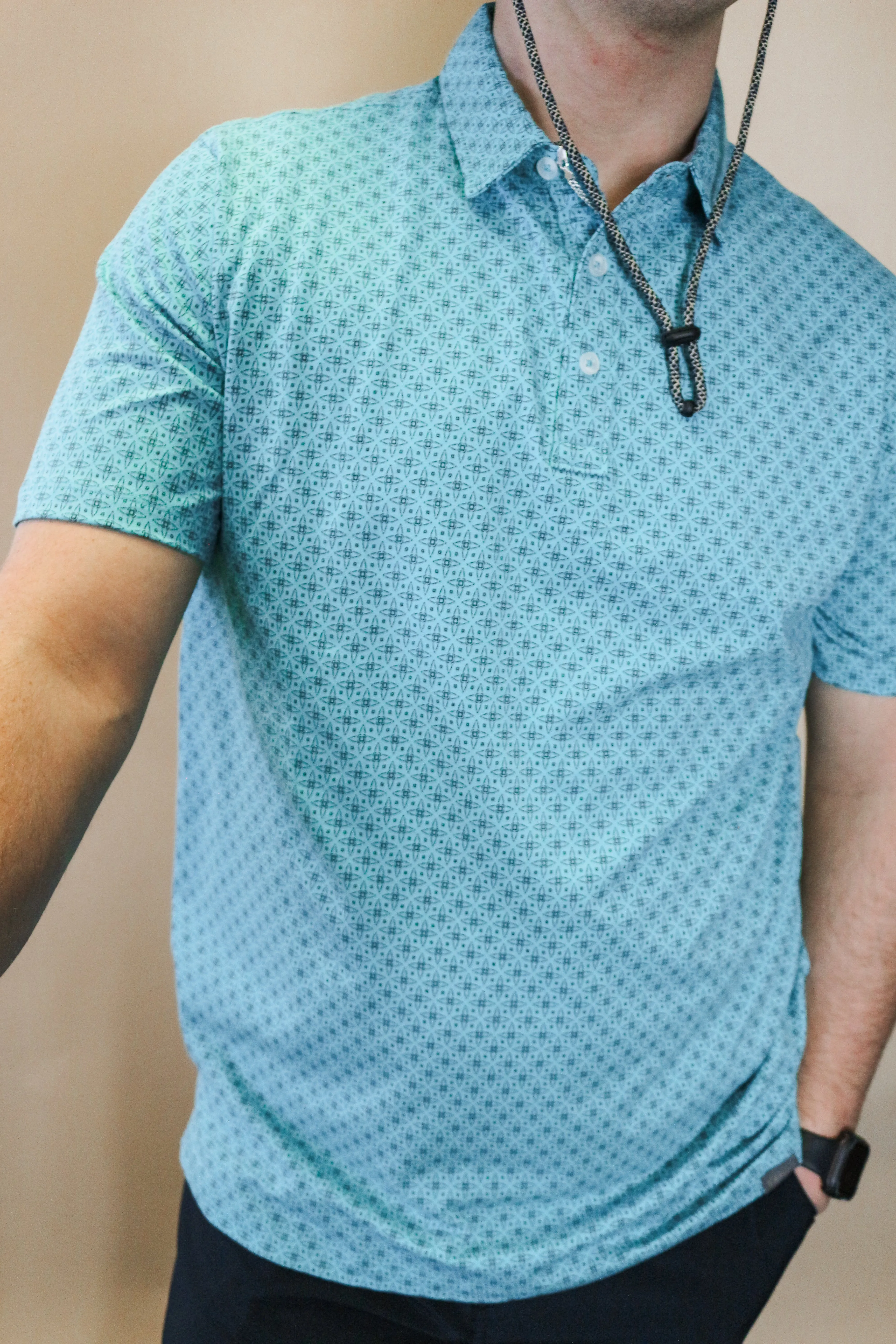 Men's Winter Aqua Blue Retro Polo