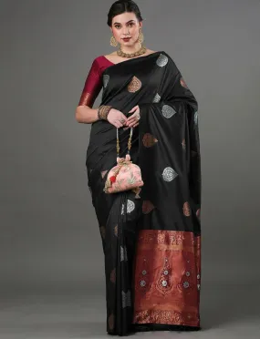 Mesmerising Black Soft Silk Saree With Sophisticated Blouse Piece