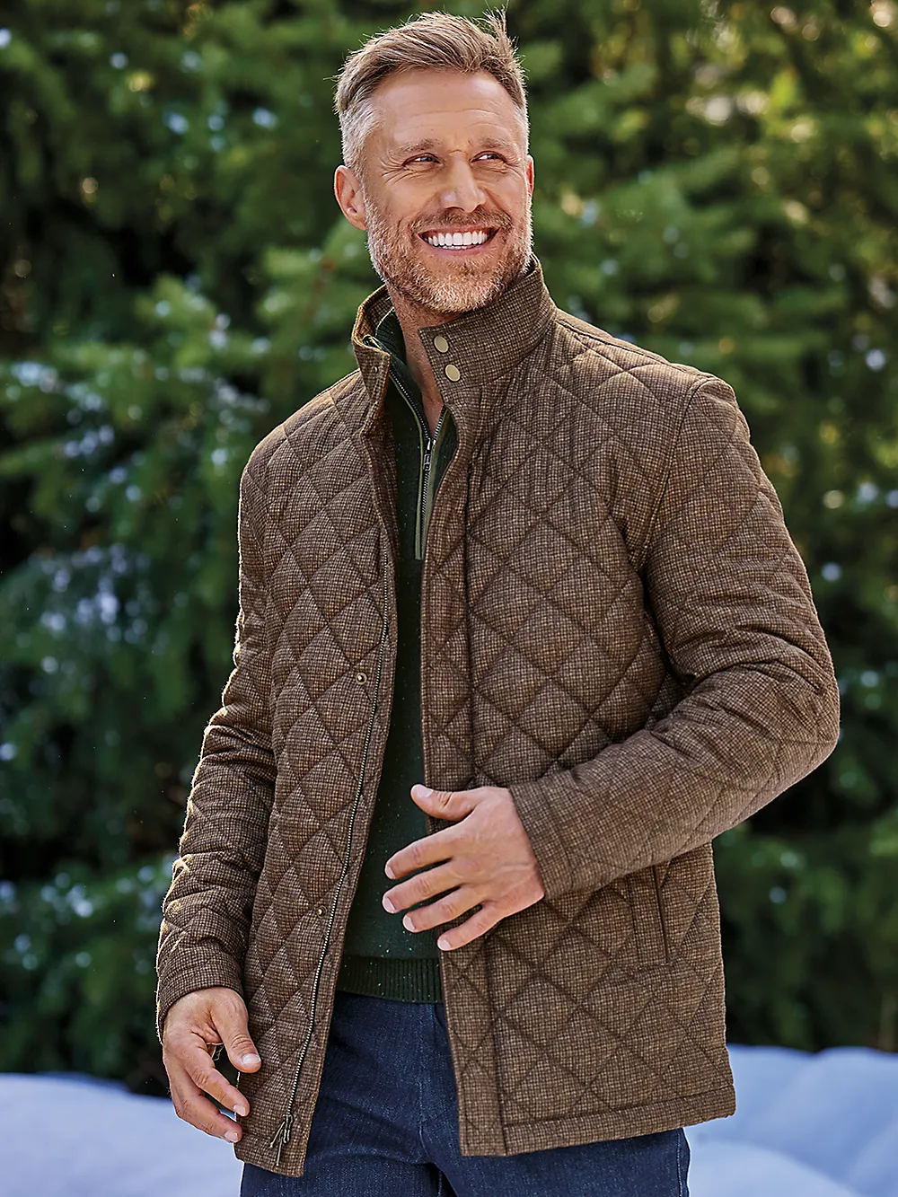 Microfiber Houndstooth Quilted Jacket - Multi