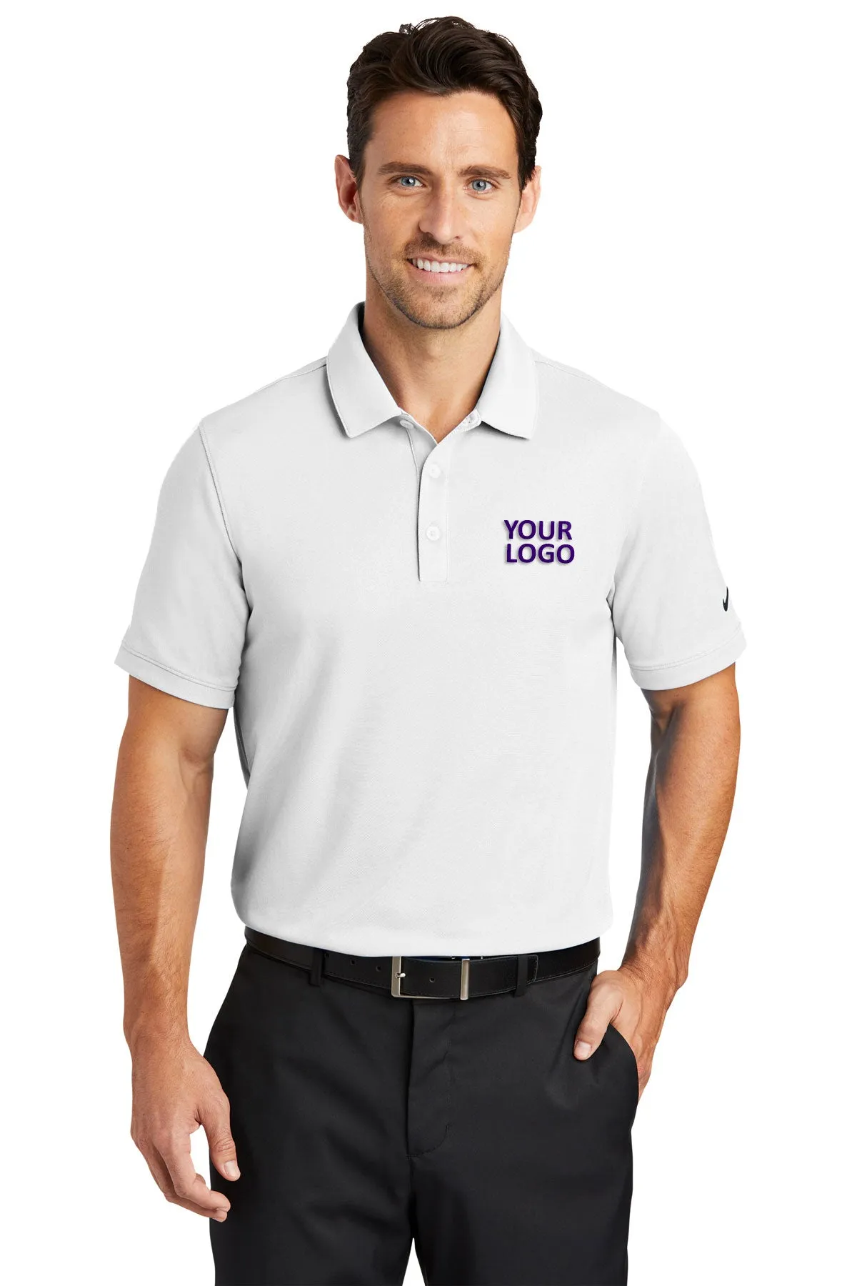 Nike Dri-FIT Icon Pique Modern Fit Custom Polos, White