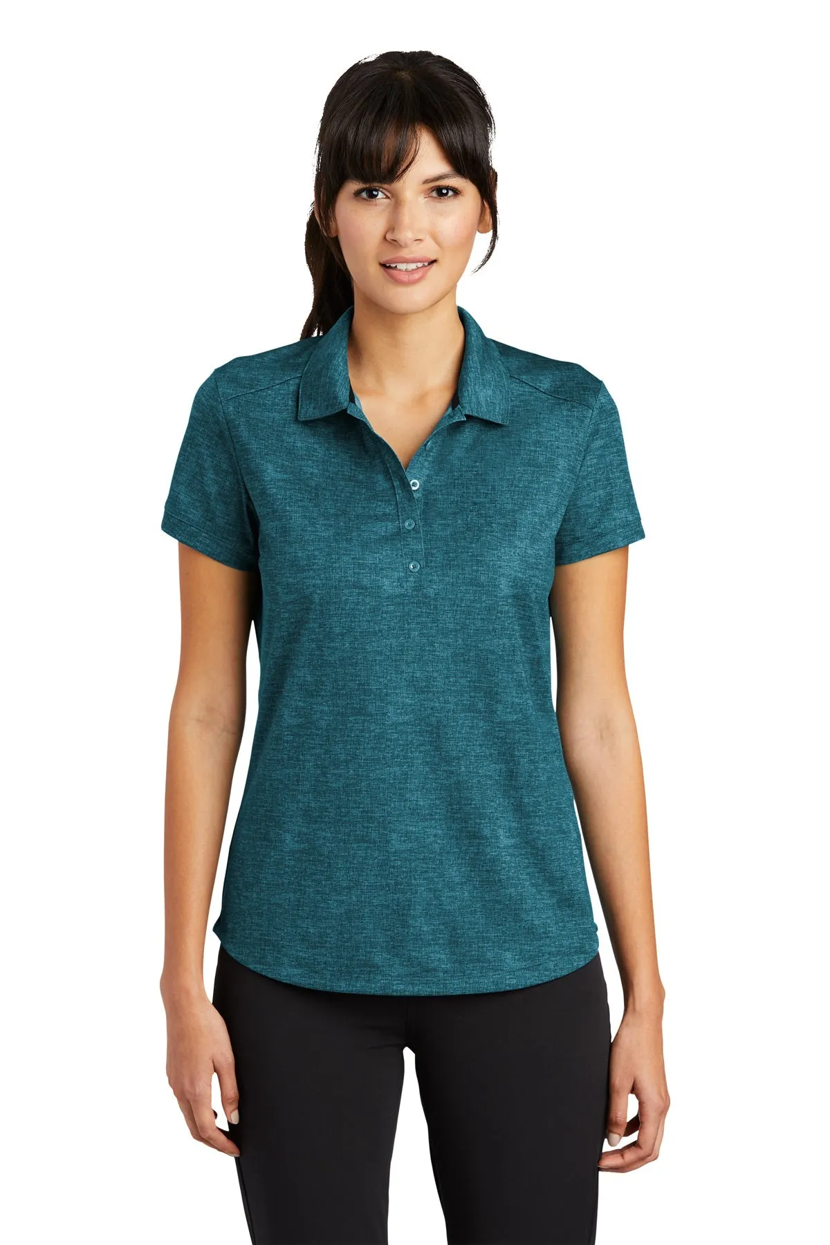 Nike Ladies Dri-FIT Crosshatch Customized Polos, Blustery/ Navy