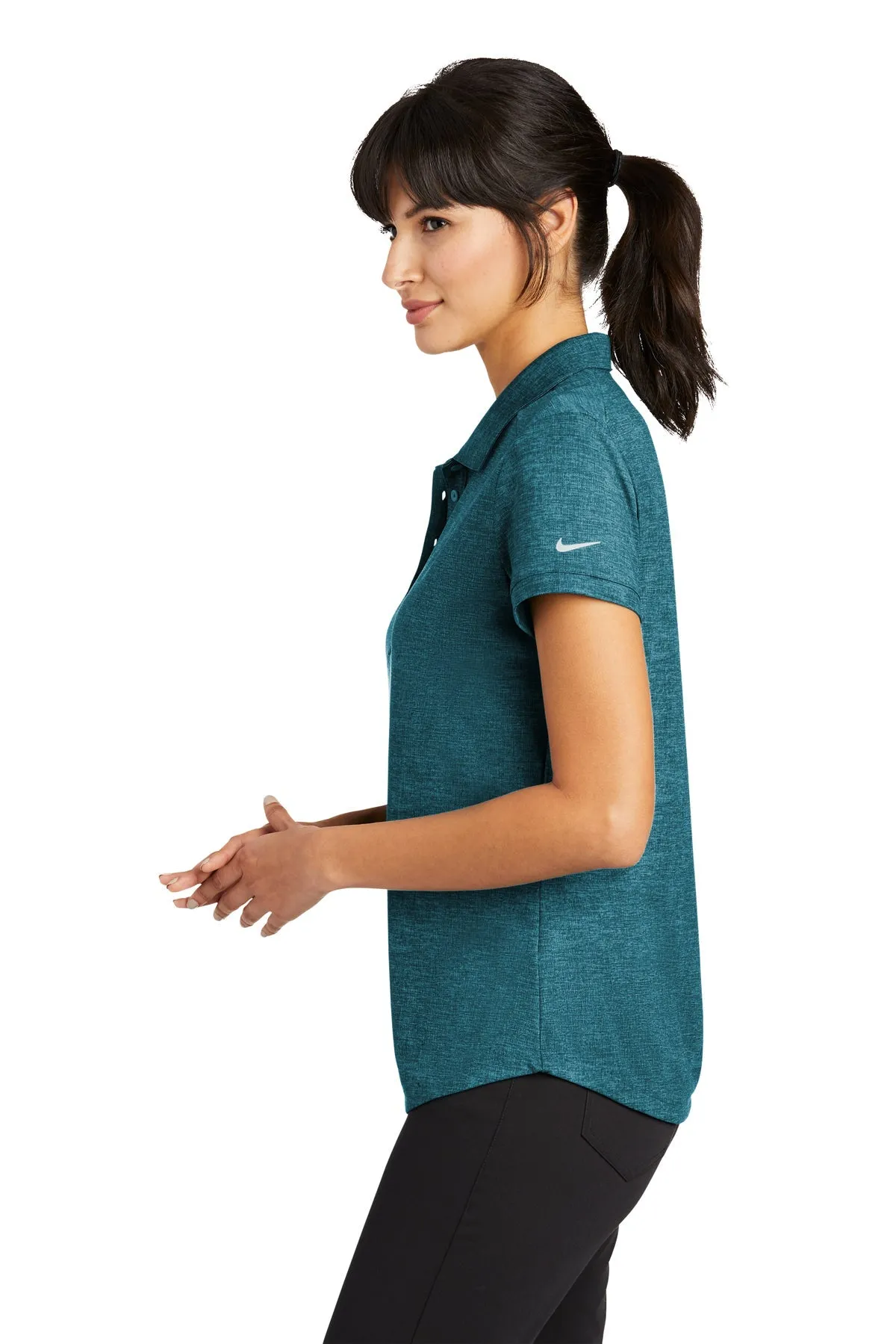 Nike Ladies Dri-FIT Crosshatch Customized Polos, Blustery/ Navy