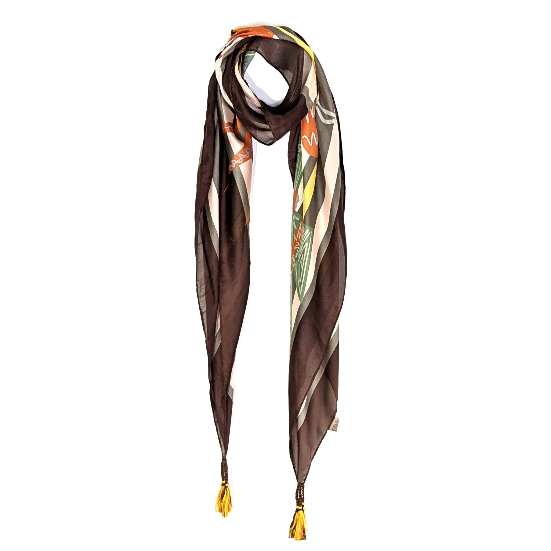 Oasis with boarder print scarf with corner tassel