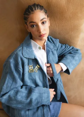 Olooh Momo oversized Short high collar Jacket with strap closures on the front