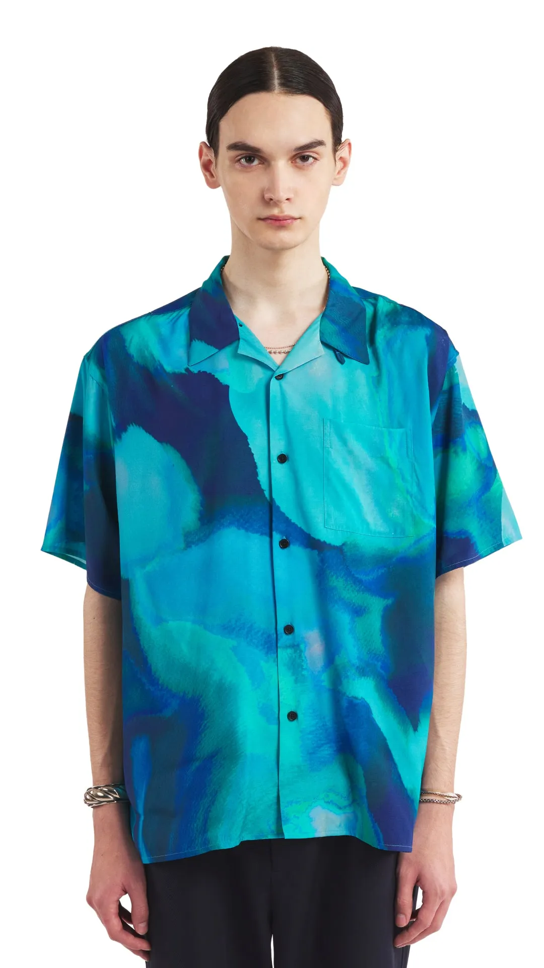 Overprinted Open Collar Shirt